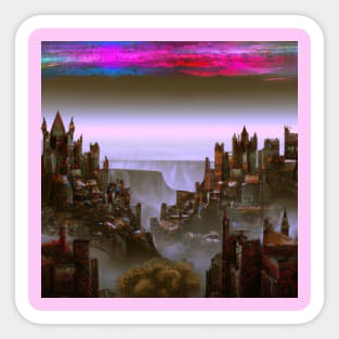 Castle Kingdom With Pink Sky Synthwave City Sticker